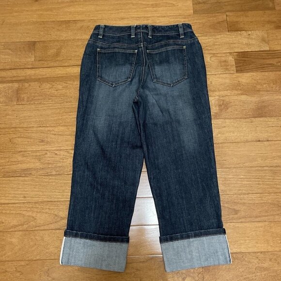 Vintage Talbots Womens Stretch Denim Blue Jean Capris Size 8 Cuffed Selvage Hem - Picture 14 of 15